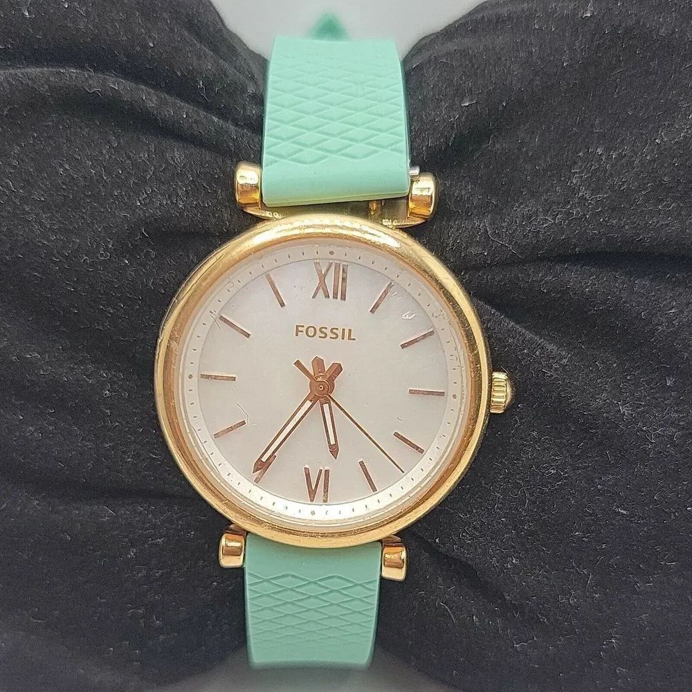 FOSSIL ES4443 Women's Aqua Silicone Analog Dial Quartz Genuine Wrist Watch BC60